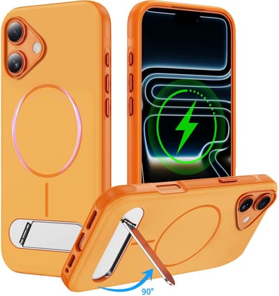 IYUPP Hoesje geschikt voor iPhone 16 Hoesje - Geschikt voor MagSafe - Met Kickstand Standaard - Back Cover - Oranje