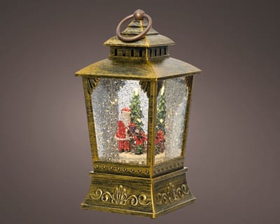 Kerst waterspinner lantaarn met kerstman – 24 cm decoratie met LED-verlichting en sneeuweffect voor binnen