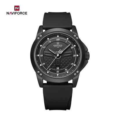 NAVIFORCE horloge voor mannen, met zwarte siliconen polsband, mat zwarte uurwerkkast, zwarte wijzerplaat met witte wijzers ( model 8031 BWB ), verpakt in mooie geschenkdoos