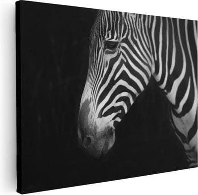 Artaza Canvas Schilderij Zebra Close-Up - 40x30 cm - Klein - Wanddecoratie Dieren - Muurdecoratie Dierenkop - Kamer Accessoires