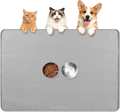 Extra Grote Siliconen Voedermat voor Katten - Waterdicht, Antislip en Gemakkelijk Schoon te Maken, Ideaal als Vloerbescherming voor Katten en Kleine Huisdieren (Grijs)