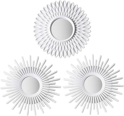 Set van 3 Ronde Witte Wandspiegels - Vintage Shabby Chic Decoratie voor Woonkamer en Slaapkamer