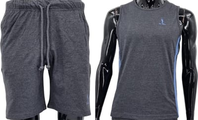 Hitman – Korte Broek Heren - 100% Katoen - 2 Delige Set - Korte Broek met Ritszakken - Sportkleding Heren - Huispak Heren - 1 x Korte Broek en 1 x Heren Hemd - Donker Grijs – Maat XL