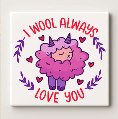 I Wool Always Love You Keramische Tegel 15x15cm – Schattige Schaap Woordgrap Wanddecoratie – Grappig Romantisch Cadeau voor Koppels & Huisdecoratie