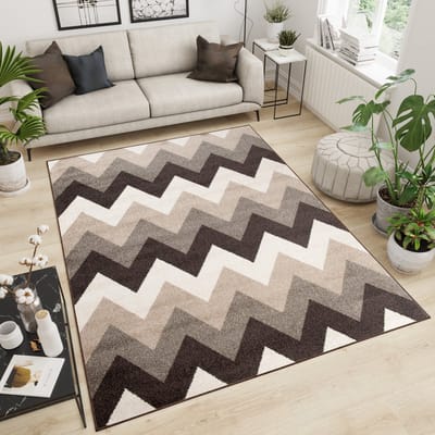 Tapiso Maroko Vloerkleed Woonkamer Zigzag Bruin Maat- 300x400