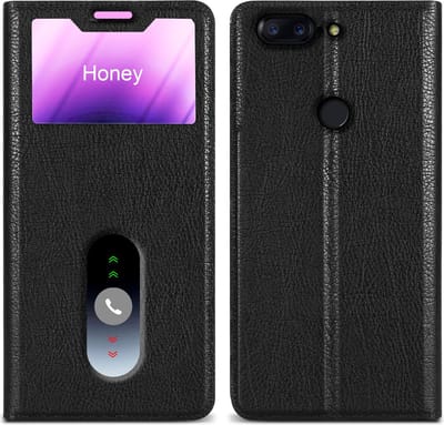 Cadorabo Hoesje geschikt voor OnePlus 5T in KOMEET ZWART - Beschermhoes met magnetische sluiting, standfunctie en 2 kijkvensters Book Case Cover Etui