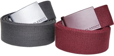 Urban Classics - Colored Buckle 2pack Canvas riem - S/M - Bordeaux rood/Grijs