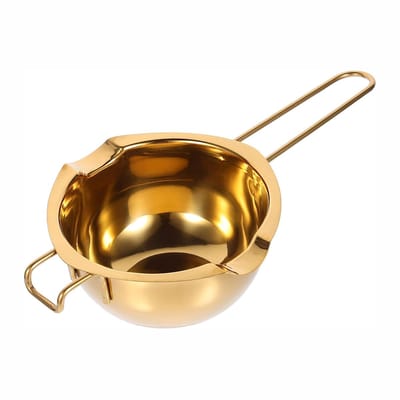 Smeltkroes van roestvrij staal - Smeltkroes voor chocolade - Melkverwarmer - Smeltkroes voor waterbad - 400 ml - Met schenktuit - Geschikt voor het smelten van kaarsvet, chocolade, suiker, boter, kaas, karamel en kaarsen - Goud
