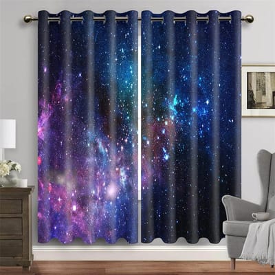 Aarde Ruimte Nacht Melkweg Sterrenhemel Bedrukte Raambekleding 2 Stuks Dun Kindergordijn voor Woonkamer Slaapkamer Raambekleding Decor 100W160H(CM)40x63in&Grommet Top