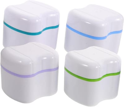 4 Stuks Delige Kleine Plastic Kunstgebitdoos met Zeefmandje Stevige Denture Container voor Reiniging Veilig Opbergen van Beugels Kunstgebitten Compact Duurzaam voor Reizen