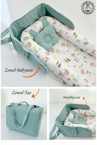 Babynestje - Draagbaar Baby Nestje met Draagtas - Mint