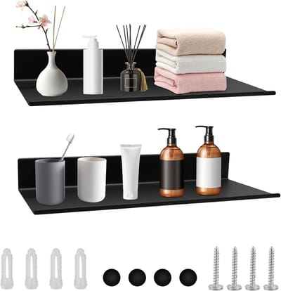 Famanu – Set van 2 zwarte metalen wandplanken - 30 cm - fotoplank - zwevende wandplank - woonkamer - badkamer of keuken - Japandi stijl