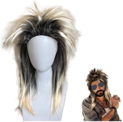 Dailygoods- Pruik voor Heren - Synthetische Haarpruik - Mullet Pruik - Carnaval/Cosplay - Eén Maat - Kleur: Blond/Zwart - Feestpruik