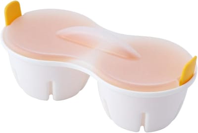 Magnetron Eierkoker - Eierkoker met deksel - Snel Ontbijt Maken - Twee Holtes - 22x8.7x11cm - Geel
