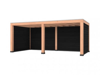 Douglas overkapping, 600 x 300, met achterwand en twee zijwanden, Westwood Robuust zwart