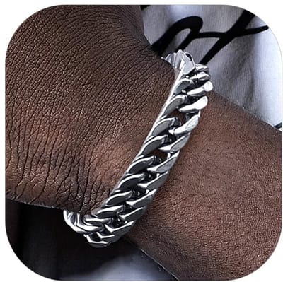 Bandmax Large Men's Cuban Chain Bracelet, Large Men's Bracelet Silver/Gold/Black, 19/21/23 cm Length, Gift Ideas, Fashion Jewellery for Boys, Dad, 8.3 Inches, Stainless Steel, Stainless Steel