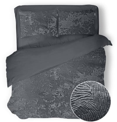 Eleganzzz Dekbedovertrek 3D Embossed Velvet Wave - Dark Grey - Dekbedovertrek 200x200/220cm - Velvet Dekbedovertrek - 100% Velvet - Tweepersoons dekbedovertrekken - Effen Dekbedovertrek