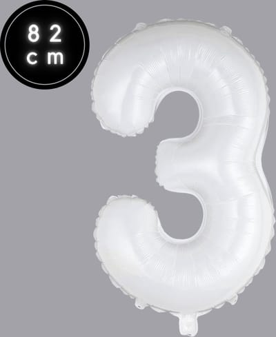 Cijfer Ballonnen - Nummer 3 - Wit - 82 cm - Helium Ballon - Fienosa- Leeftijd verjaardag - Verjaardagsballon - Verjaardag