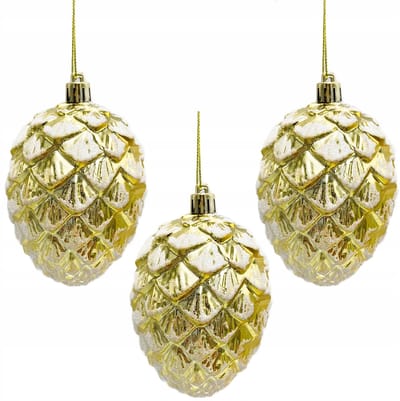 Gouden Kerstballen Dennappel 9cm - Set van 3 Stuks