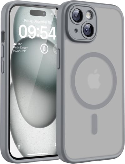 Hoesje Geschikt voor iPhone 15 Plus Hoesje Grijs - Hoesje Geschikt voor MagSafe iPhone 15 Plus - Shockproof Back Cover met Lens beschermer
