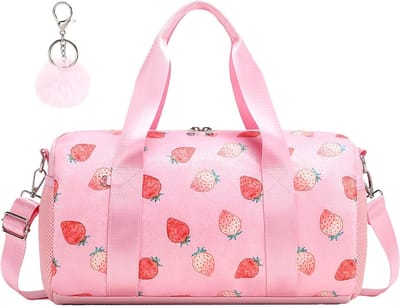 Meisjes Dans- en Sporttas - Roze Strawberry Schoudertas voor Kinderen - Ideaal voor Zwemmen, Reizen en Sportactiviteiten - 18" L * 9.75" H * 8" W