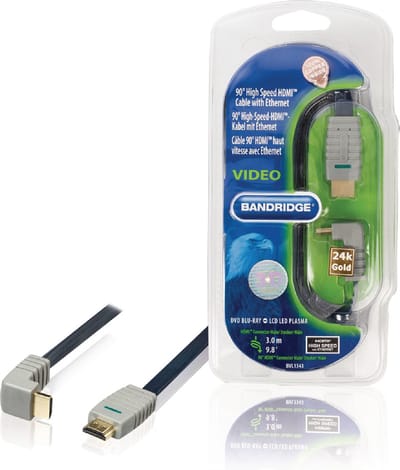 Bandridge HDMI 1.4 High Speed with Ethernet kabel haaks naar beneden - 3 meter