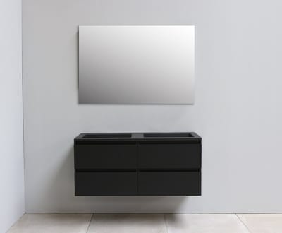 Adema Bella badmeubel met acryl wastafel Zwart zonder kraangaten met spiegel 120X55X46cm Zwart mat