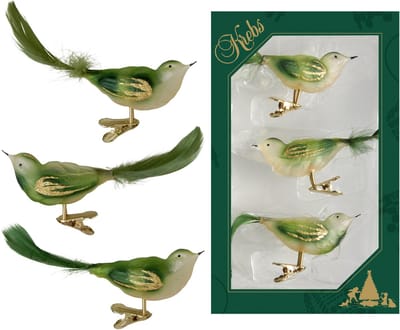 Krebs Decoratie vogeltjes - 9x - groen - op clip - 11 cm - glas - luxe glazen kerst vogels - Decoratievogeltjes - Kerstboomversiering