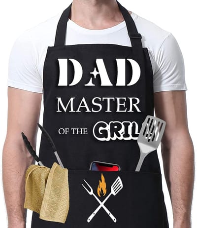SnelShoppen - Zwart Waterdicht Keuken Schort voor Mannen - BBQ Schort met 2 Zakken - Perfecte Cadeau voor Vader, Echtgenoot, Vriend, Opa - Voor Feestj