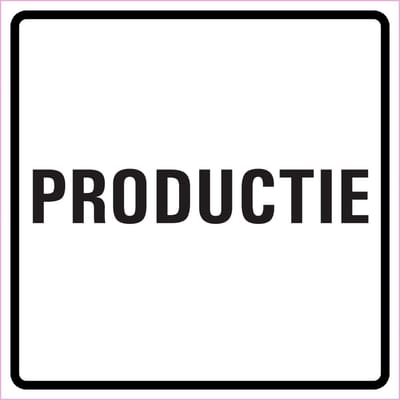 Productie sticker, wit zwart 100 x 100 mm