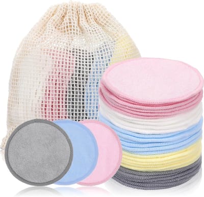 Herbruikbare Make-up Pads van Katoen met Opbergzak voor Gezichtsreiniging en Huidverzorging, 30 Stuks in 5 Kleuren, Geschikt voor Alle Huidtypes