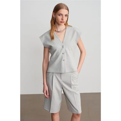Gestreepte V-hals Geweven Gilet