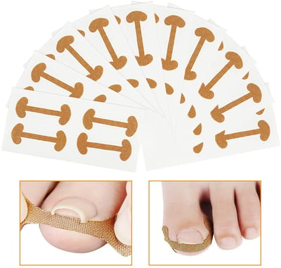 Tien onzichtbare pleisters voor de behandeling van ingegroeide teennagels, ergonomisch ontworpen, die de nagel pijnloos begeleiden, ademend materiaal dat de voeten droog houdt en sterke kleefkracht voor een veilige pasvorm.