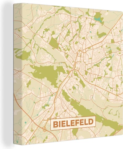 Canvas Schilderij Plattegrond - Stadskaart - Vintage - Bielefeld - Kaart - 20x20 cm - Wanddecoratie