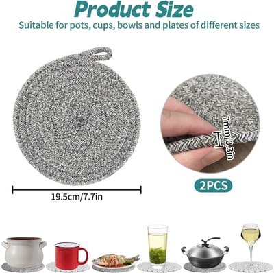 Dailygoods- Pannenonderzetters Hittebestendig - Onderzetters voor Pot - Ronde Onderzetters - Katoenen Draad - 19,5 cm - 2 Stuks
