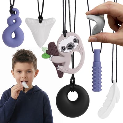 CLDY Set met sensorische bijtringen voor kinderen, therapeutische ketting, siliconen bijtring voor jongens – 6 stuks