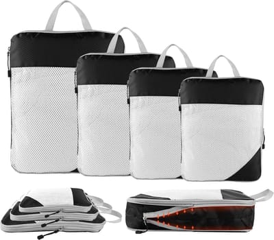 Famanu – Packing cubes met compressie set van 4 - reisorganizers voor koffer en rugzak - ademend mesh - zwart