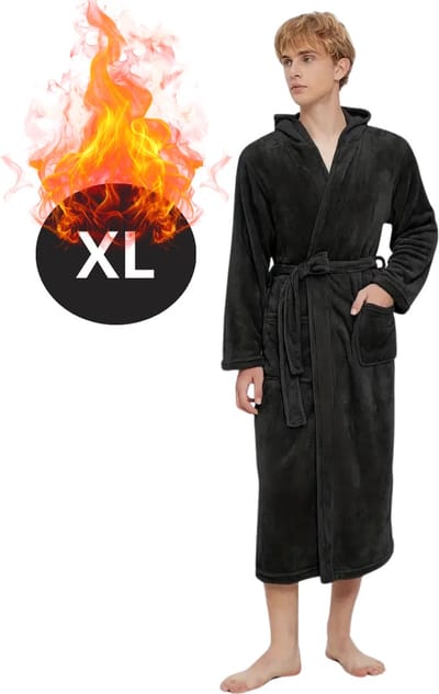 Bovista Badjas Heren - Fleece - Katoen - Badstof - Sauna - Hamam - Wafel - Bathrobe - Duster - Ochtendjas - Spa - Kimono - Zwart XL