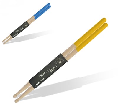 WK 5A 2 Sets Anti-slip Drum Stokken - Esdoorn Houten Drumstokken - Gekleurd voor Volwassenen en Kinderen, Geschikt voor Elektronische Drums - Geel + Blauw
