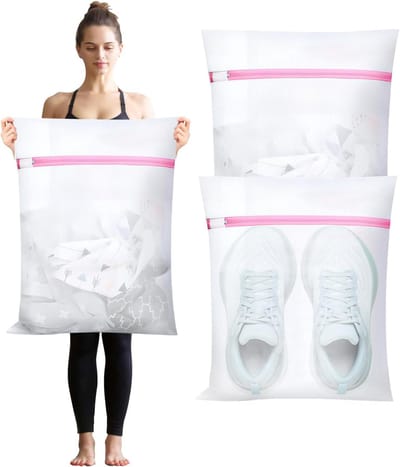 Grote waszak - Wasnet - Waszak - wasnetten - Grote waszak - Waszak met rits - Voorkomt dat kleding vervormt en kreukt - 3 stuks - Geschikt voor truien, overhemden, ondergoed, sokken, schoenen - 60*60cm