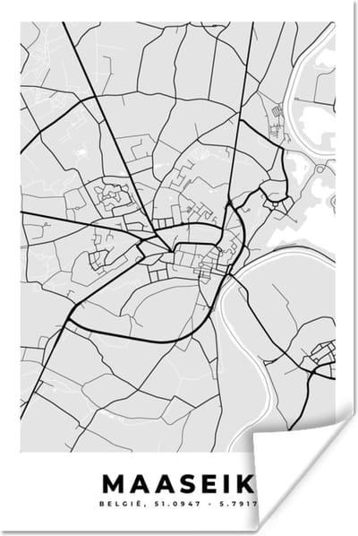 Poster België – Maaseik – Stadskaart – Kaart – Zwart Wit – Plattegrond - 120x180 cm XXL