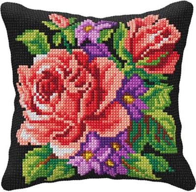 Kussenpakket Roos op zwart borduurpakket - Orchidea