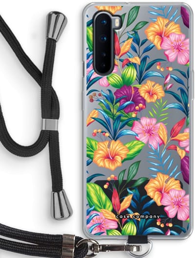Case Company® - Hoesje met koord geschikt voor OnePlus Nord hoesje met Koord - Tropisch 2 - Telefoonhoesje met Zwart Koord - Bescherming aan alle Kanten en Over de Schermrand