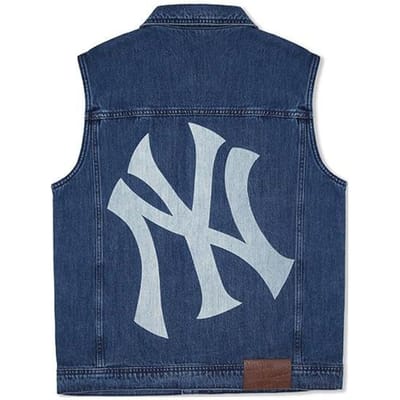MLB SS24 New York Yankees Groot Logo Denim Vest Unisex vest Indigo 3AVTB0141-50INS XS gray