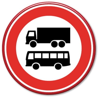 Verkeersbord verboden voor bussen en vrachtwagens - Weerbestendig Aluminium - Ø60 cm - Bevestiging: Met hekbeugels (voor spijlen- of gaashek)
