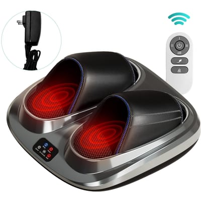 Voetmassageapparaat met Warmte Shiatsu Diepe Kneedrol en Luchtkussens Knijpmassage voor Circulatie Cadeaus voor Mannen Vrouwen US Plug grijs