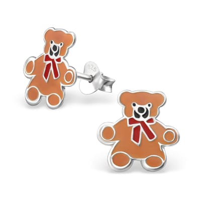 Fako Bijoux® - Kinderoorbellen - 925 Zilver - Beertje - 11x11mm - Bruin