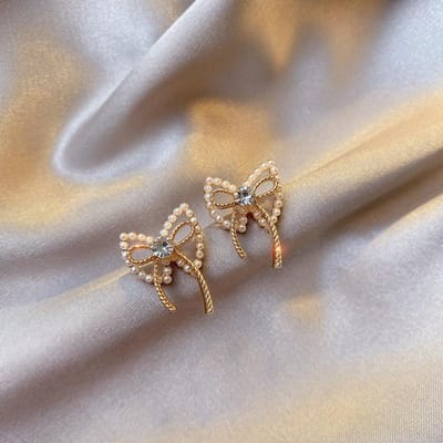 Mode Kristal Imitatie Parel Strik Stud Oorbellen Voor Vrouwen Koreaanse Zoete Strik Brincos Meisjes Bruiloft Sieraden Boucle D'oreille gray