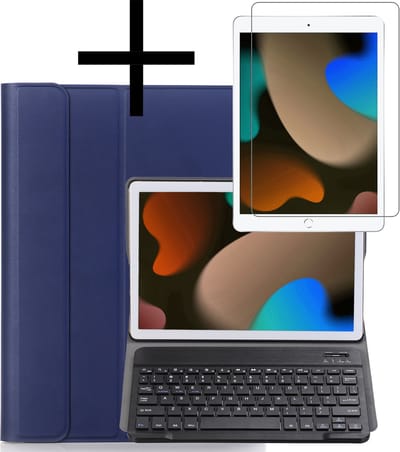 Hoes - Geschikt voor Apple iPad 7 (2019) - 10.2 inch - 7e Generatie - Met Screenprotector - Keyboard Book Cover - Toetsenbord Case - Hoesje - Donkerblauw