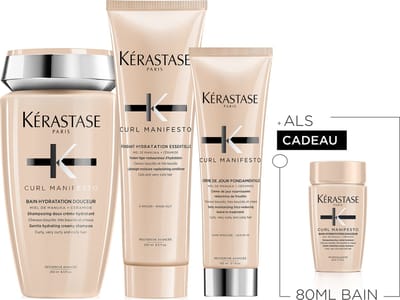 Kérastase Curl Manifesto Hydraterend Trio + Cadeau - Shampoo 250ml, Conditioner 200ml & Leave-in Crème 150ml + Shampoo 75ml Cadeau - Voor Gehydrateerde & Veerkrachtige Krullen